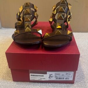 Valentino Dark Brown Sandals with Gold Accents